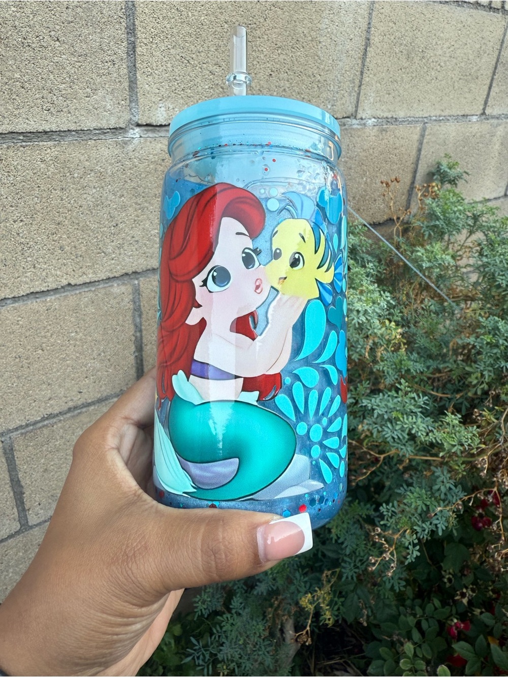 Ariel Mermaid Tumbler Cup with Straw - Teal & Aqua